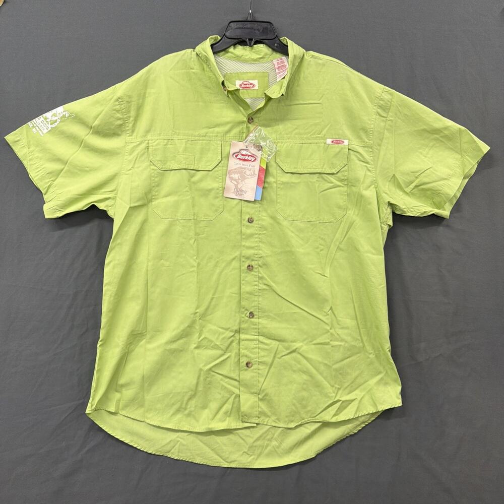 Berkley Fishing Shirt Mens XL Green Vented Short Sleeve Button Up Outdoor NWT